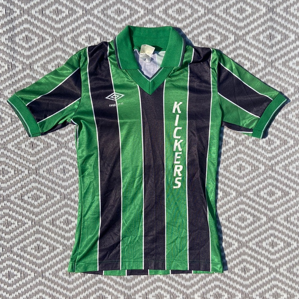 Vtg Umbro Soccer Jersey Green Black Size Small Unisex Kickers #34 Made In USA
